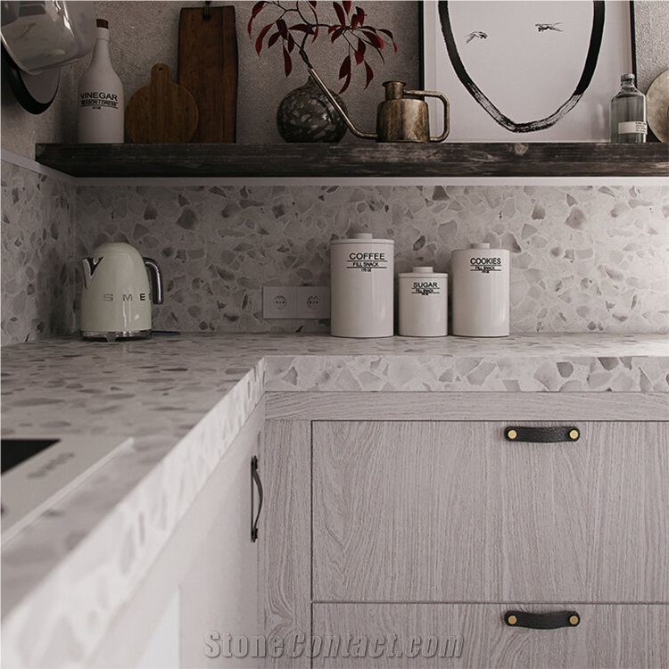 White Terrazzo Kitchen Solid Surface Countertops