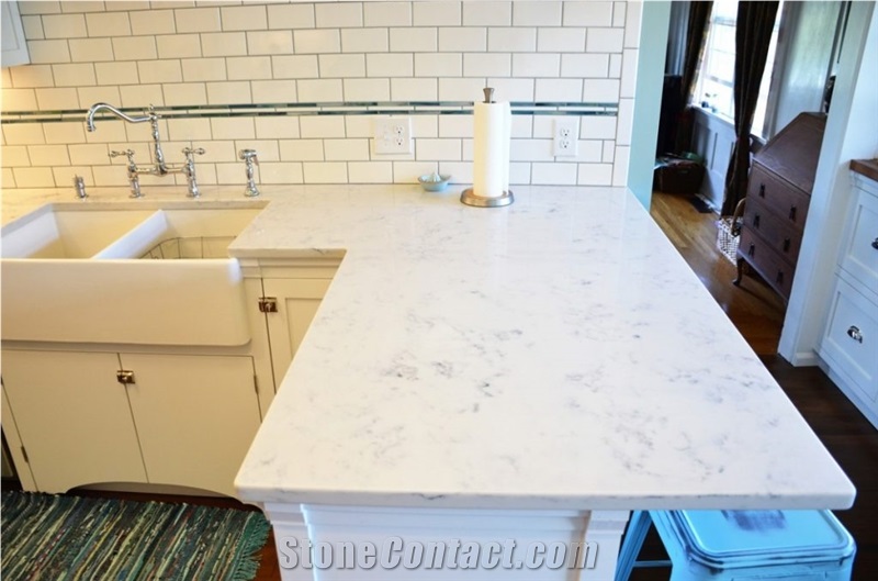 With Quartz Slabs with Carrara Veins