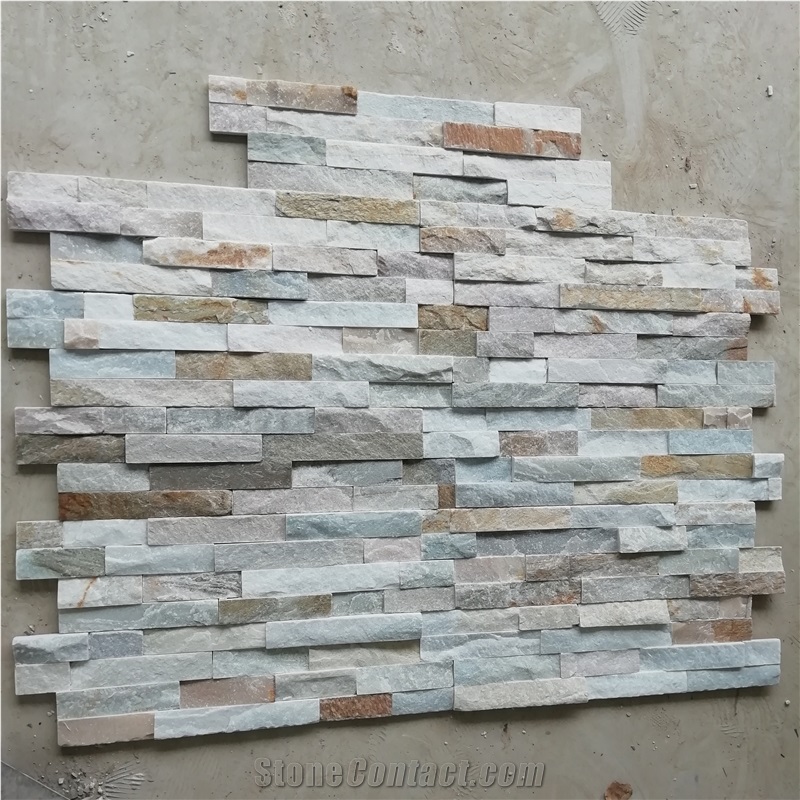 Wooden Yellow Quartzite Stacked Stone Thin Veneer