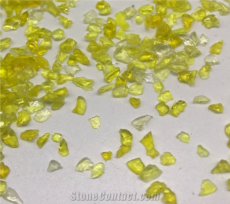 Glass Sand and Glass Lumps Yellow Color Pebbles