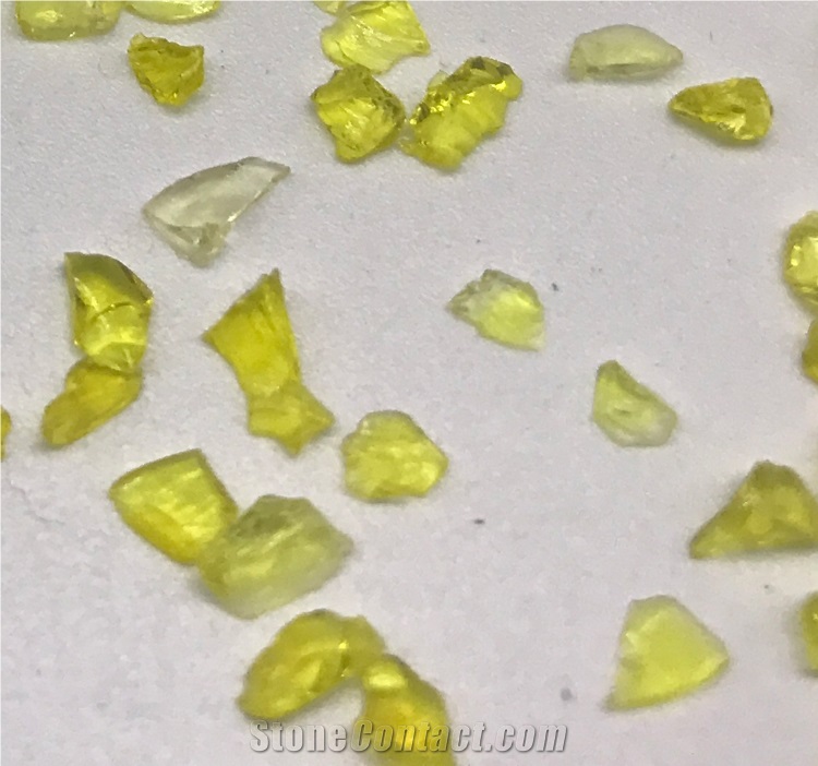 Glass Sand and Glass Lumps Yellow Color Pebbles