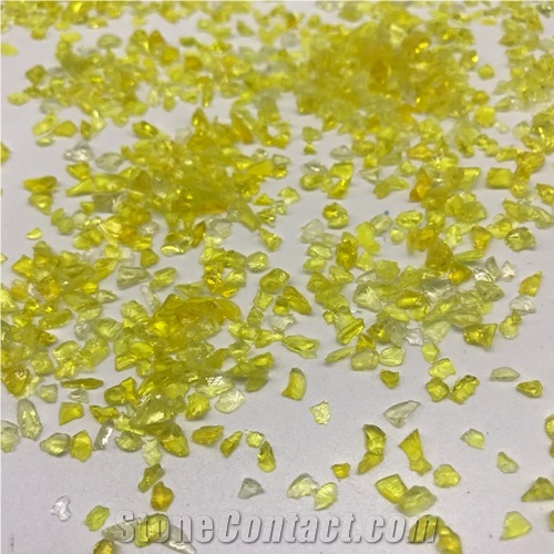 Glass Sand and Glass Lumps Yellow Color Pebbles