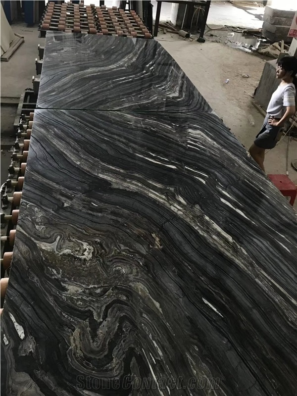 Black Wooden Marble Bookmatch with Golden Veins