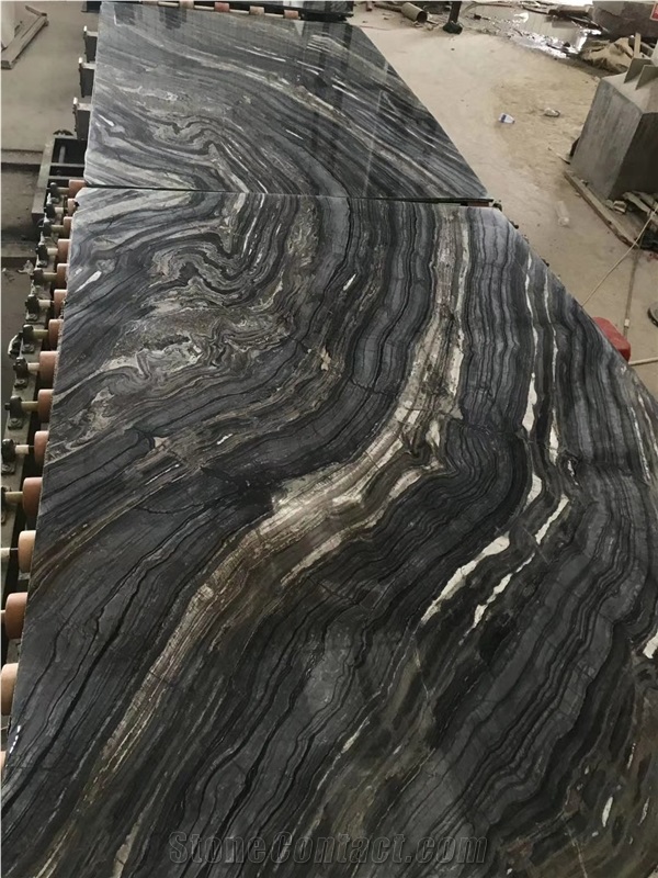 Black Wooden Marble Bookmatch with Golden Veins