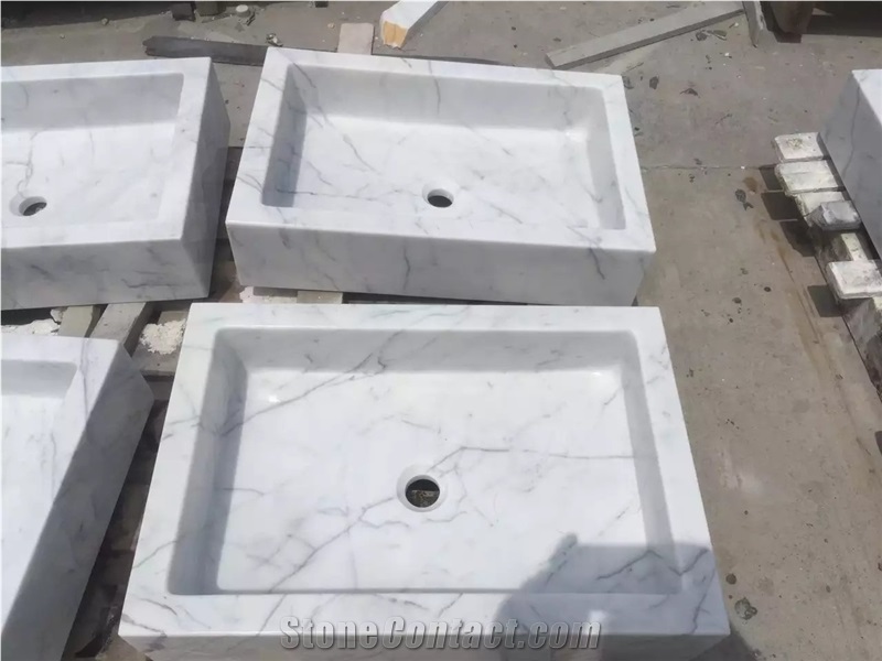 Heart Shape White Carrara Marble Basin