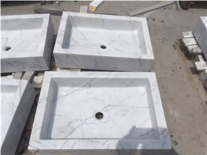 Heart Shape White Carrara Marble Basin