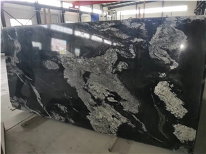 Royal Black Flower Granite Slab