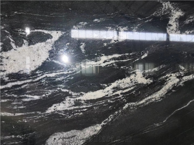 Royal Black Flower Granite Slab