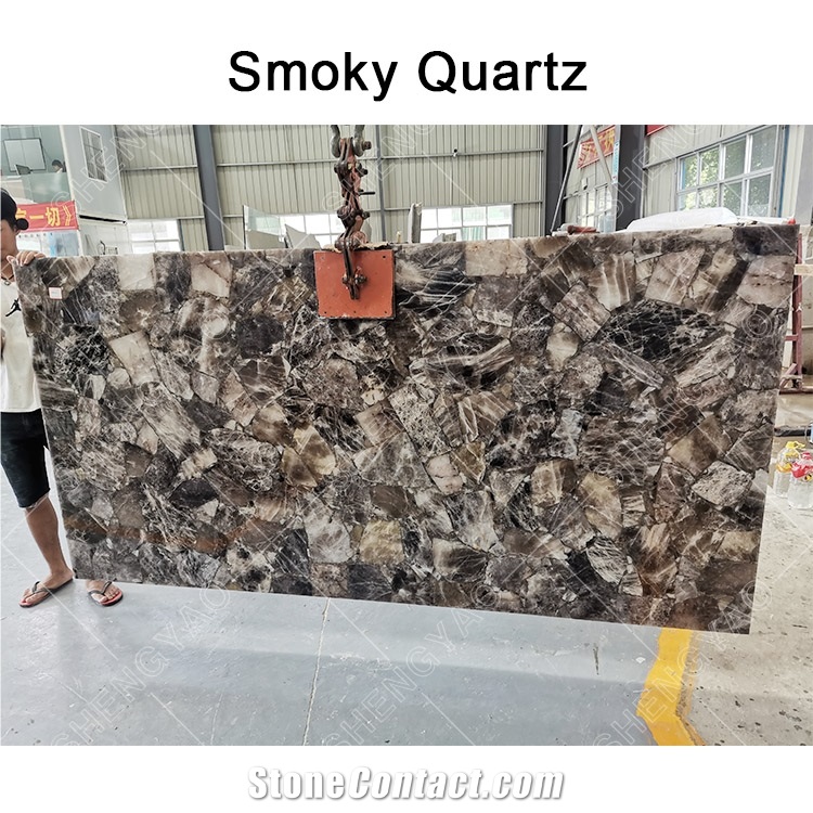Custom Smoky Grey Walling Quartz Decorative Big Slab
