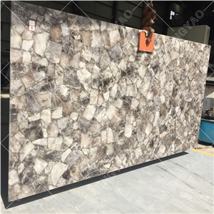 Custom Smoky Grey Walling Quartz Decorative Big Slab