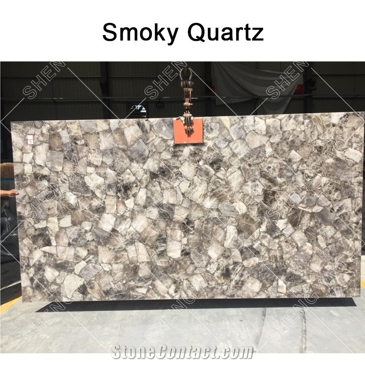 Custom Smoky Grey Walling Quartz Decorative Big Slab