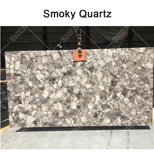 Custom Smoky Grey Walling Quartz Decorative Big Slab