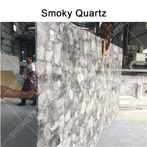 Custom Smoky Grey Walling Quartz Decorative Big Slab