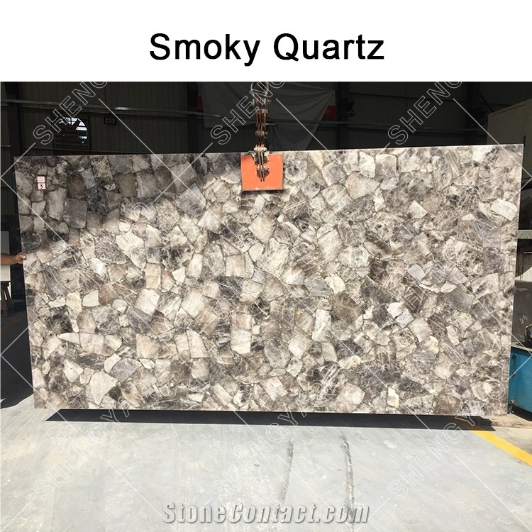 Custom Smoky Grey Walling Quartz Decorative Big Slab