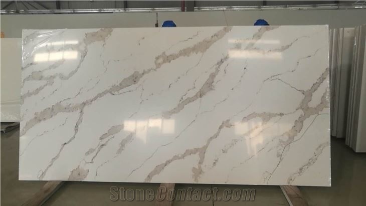 Gold Veining Calacatta Quartz Slabs