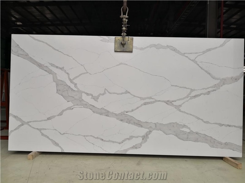 Ivory Color White Calacatta Quartz Slabs