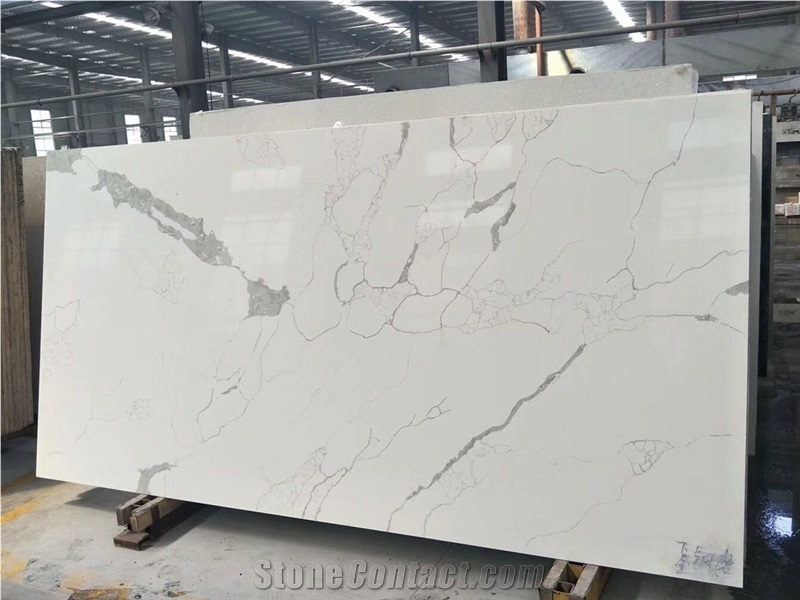 White Carrara Lago Quartz Slabs