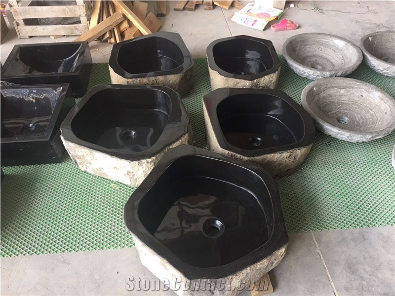 Pentagonal Wash Basin Black Basalt