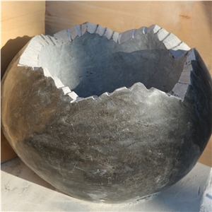 Garden Black Granite Carved Stone Flower Pot