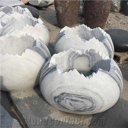 Garden Black Granite Carved Stone Flower Pot