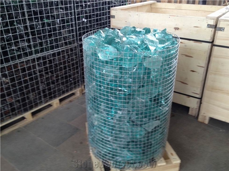 Landscaping Gabion Filling Turquoise Glass Rocks