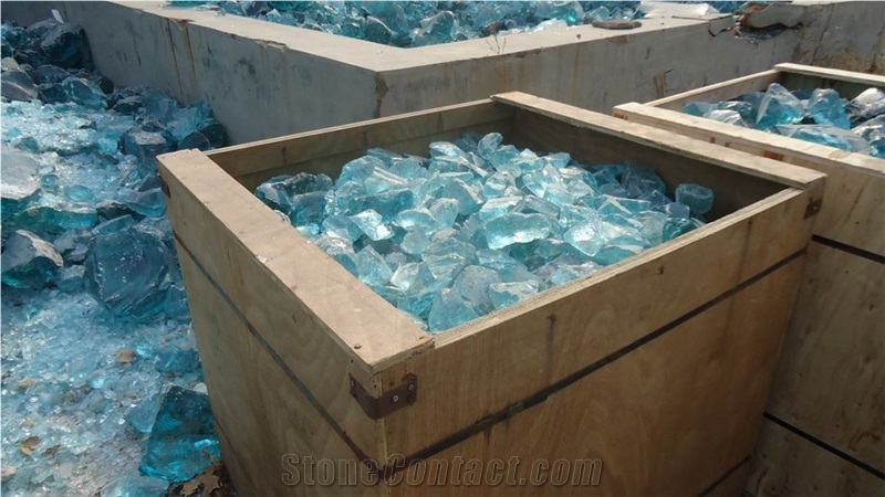 Landscaping Gabion Filling Turquoise Glass Rocks