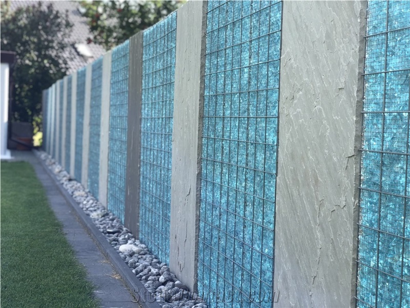 Landscaping Gabion Filling Turquoise Glass Rocks