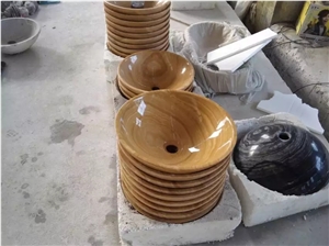 Wooden Vein Marble Sink Yellow Wood Sinks Basin