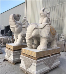 Golden Child-Mother Elephant Stone Animal Statues