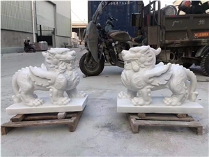 Pure White Marble Kylin Pi Xiu Handcarved Statues
