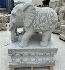 White Granite Warped Nose Elephant Sculptures