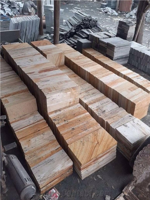 Natural Stone Limestone, Yellow Teak Wood Grain
