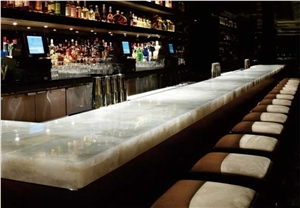 White Crystal Semiprecious Stone Bar Tops, Commercial Counters