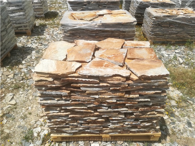 Dark Yellow Gneiss Split Wall Tiles