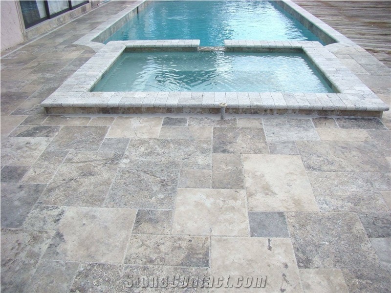 Silver Travertine Pool Coping, Pool Pavers