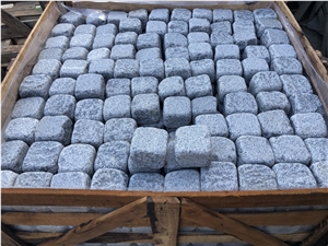 Grey Granite in Antic Tumbled Cobblestone, Cubed Pavers Grey Granite in Antic Tumbled Cobblestone, Cubed Pavers