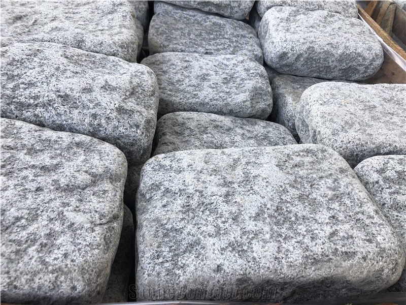 Grey Granite in Antic Tumbled Cobblestone, Cubed Pavers