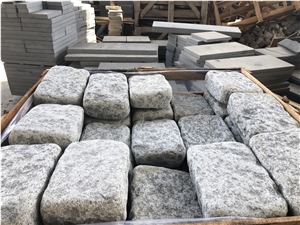 Grey Granite in Antic Tumbled Cobblestone, Cubed Pavers