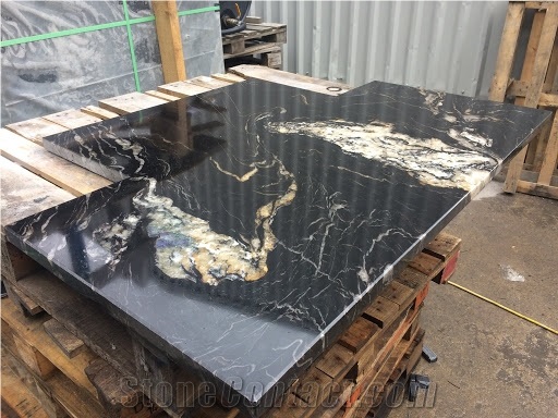 Black Fusion Granite Slab for Kitchen Countertops