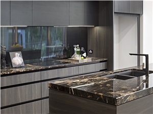 Black Fusion Granite Slab for Kitchen Countertops