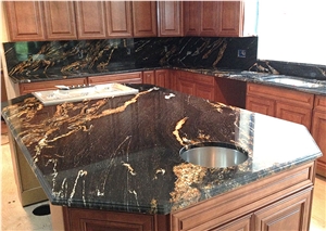 Black Fusion Granite Slab for Kitchen Countertops