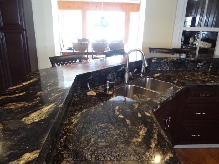 Black Fusion Granite Slab for Kitchen Countertops