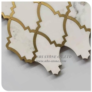 Bianco Carrara Mixed Brass Waterjet Mosaic