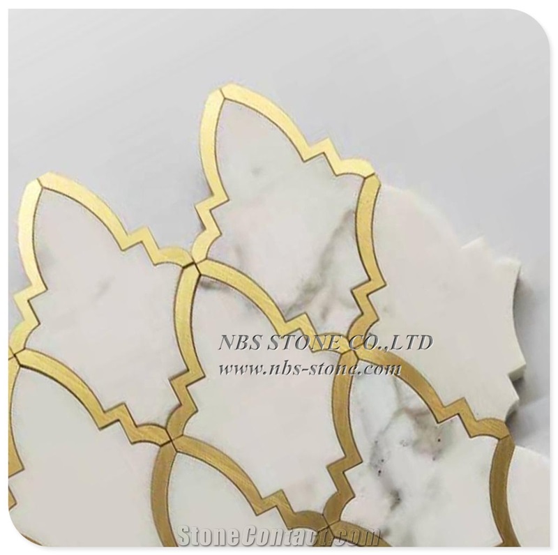 Bianco Carrara Mixed Brass Waterjet Mosaic