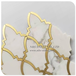 Bianco Carrara Mixed Brass Waterjet Mosaic