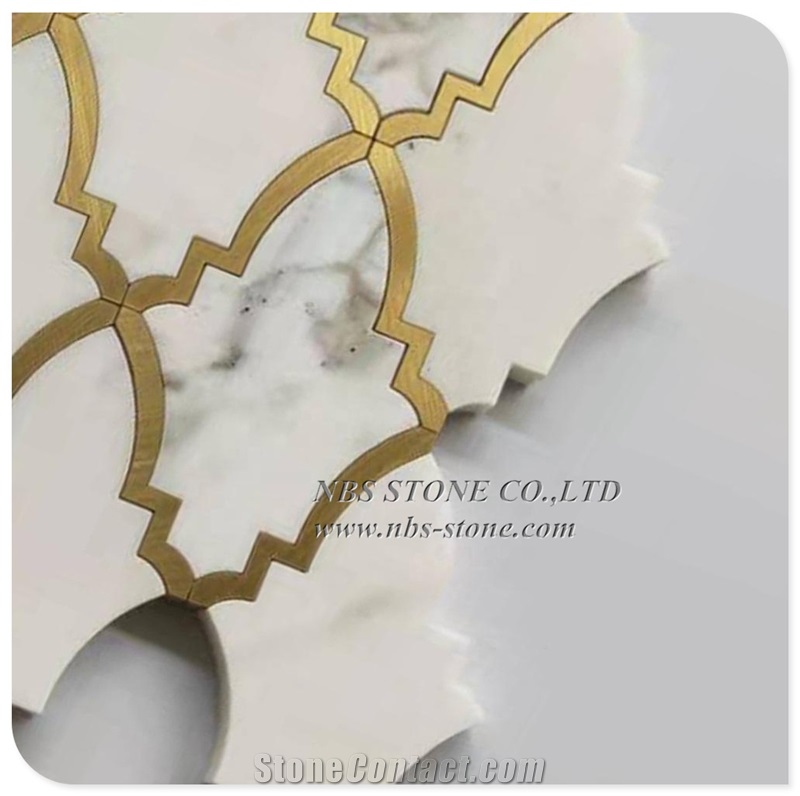Bianco Carrara Mixed Brass Waterjet Mosaic