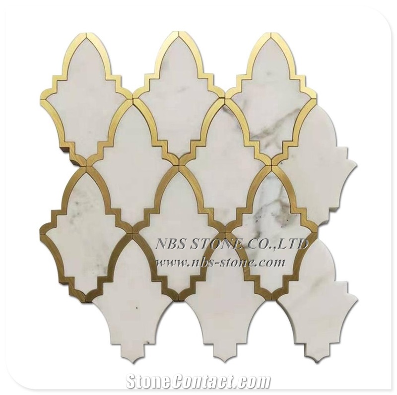 Bianco Carrara Mixed Brass Waterjet Mosaic