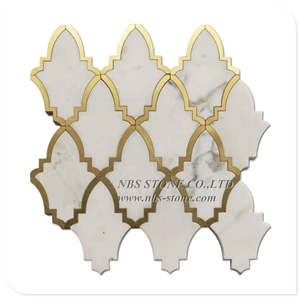 Bianco Carrara Mixed Brass Waterjet Mosaic