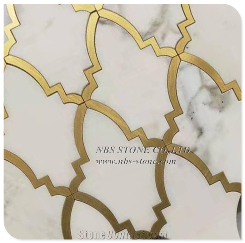 Bianco Carrara Mixed Brass Waterjet Mosaic