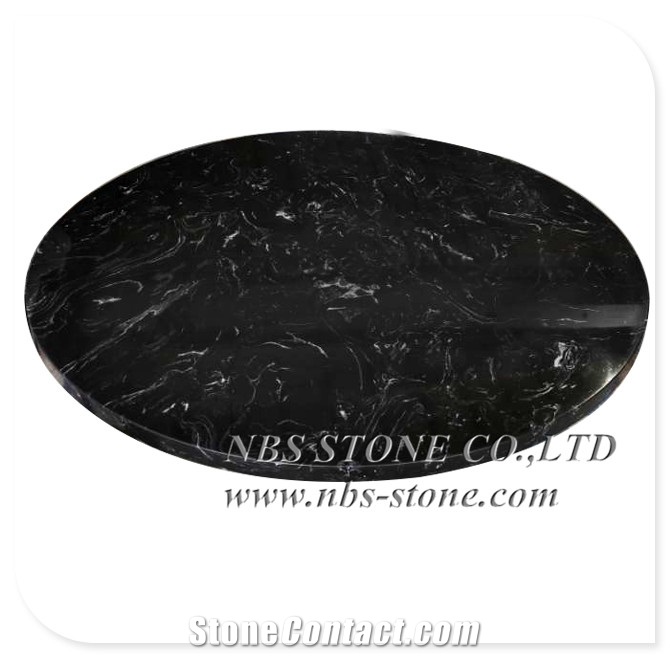 Italian Style Desk Top Black in White Vein Marble